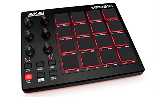 Akai Professional MPD218 | Controlador pad de batería MIDI con Descarga de software del paquete (16 pads / 6/6 perillas botones)