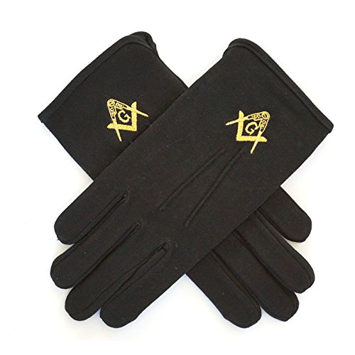 Guantes masónicos mano Cambio de bordado negro y oro Francmasónicas