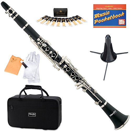 Mendini MCT-E + SD + PB Negro ebonita B clarinete plana con el caso, Stand, de bolsillo, Boquilla, 10 cañas y Más