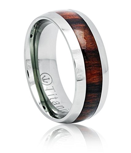 Anillo de titanio banda de boda, anillo de compromiso con el Real madera embutido, de 8 mm de ajuste cómodo Tamaños 7 a 13 (8,5)