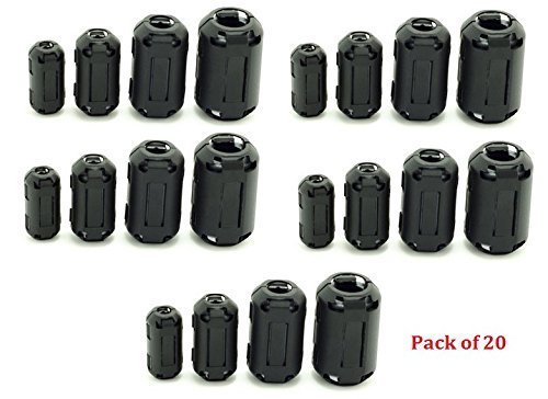 AUCH 20Pcs clip de anillo de ferrita Núcleo Negro RFI EMI supresor de ruido Clip de cable para cable Diámetro 5mm / 7mm / 9mm / 13mm