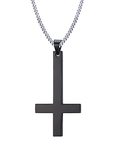 Vnox joyería del acero inoxidable Collar Cruz al revés Hombres, invertida colgante, Negro, 24