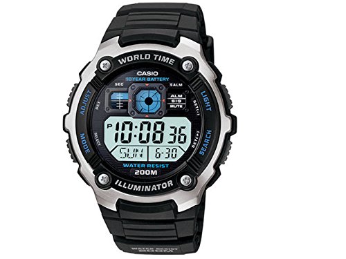 AE2000W-1AV del tono plateado de hombre Casio y Negro de múltiples funciones Reloj deportivo digital