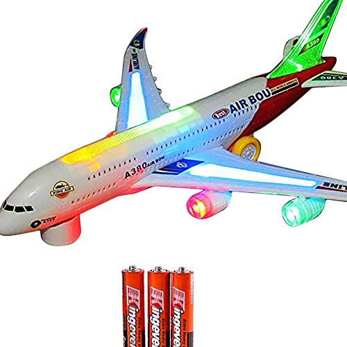 Juguete Airbus avión con hermoso atractivo de las luces que destellan y realista Jet sonidos del motor, y Bump Ir batería de acción incluidas (los colores pueden variar)