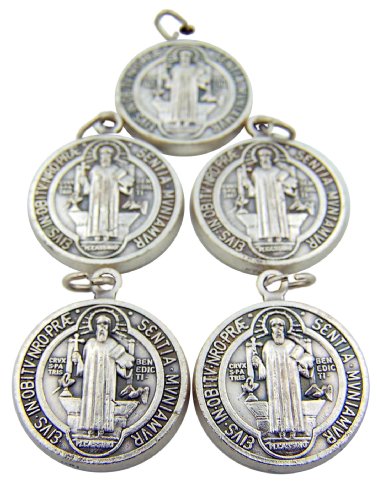Lote de 5 Tono de plata virada Base de Saint Benedict Protección del mal sacremental Devoción 1 Medalla pulgadas