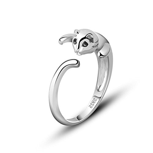 925 plata esterlina anillo encantador del gatito de la cola, de medida adaptable