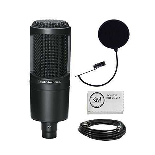 Audio Technica AT2020 Micrófono condensador de estudio Bundle con el filtro Pop y cable XLR