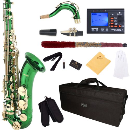 Mendini por Cecilio MTS-GL 92D + Laca Verde B Flat saxofón tenor con el sintonizador, el asunto, boquilla, 10 cañas y Más