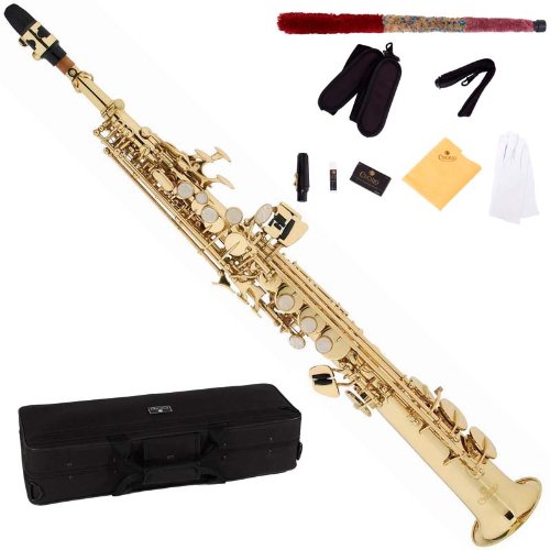 Cecilio 2 La Serie SS-280 de oro laca rectas Saxofón Soprano + boquilla, caso, cañas y accesorios